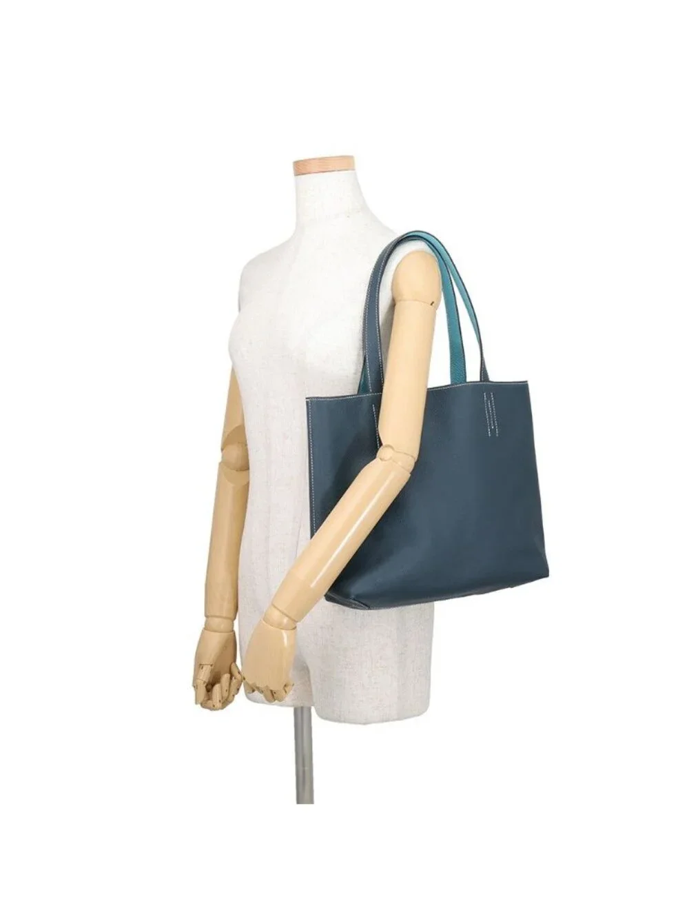 Hermes Tote Double Sens 28 Blue Atole Cole Vert Taurillon Clemence Swift
